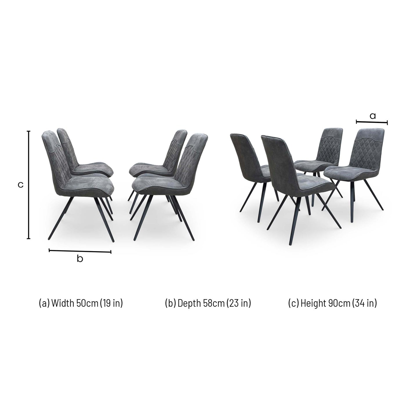 Dimensions diagram for the Warrior dining chair.