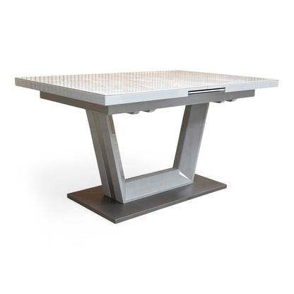 ‘Grigio’ High Gloss Marble Effect Ceramic Top Small 140cm Pop Up Extending Dining Table