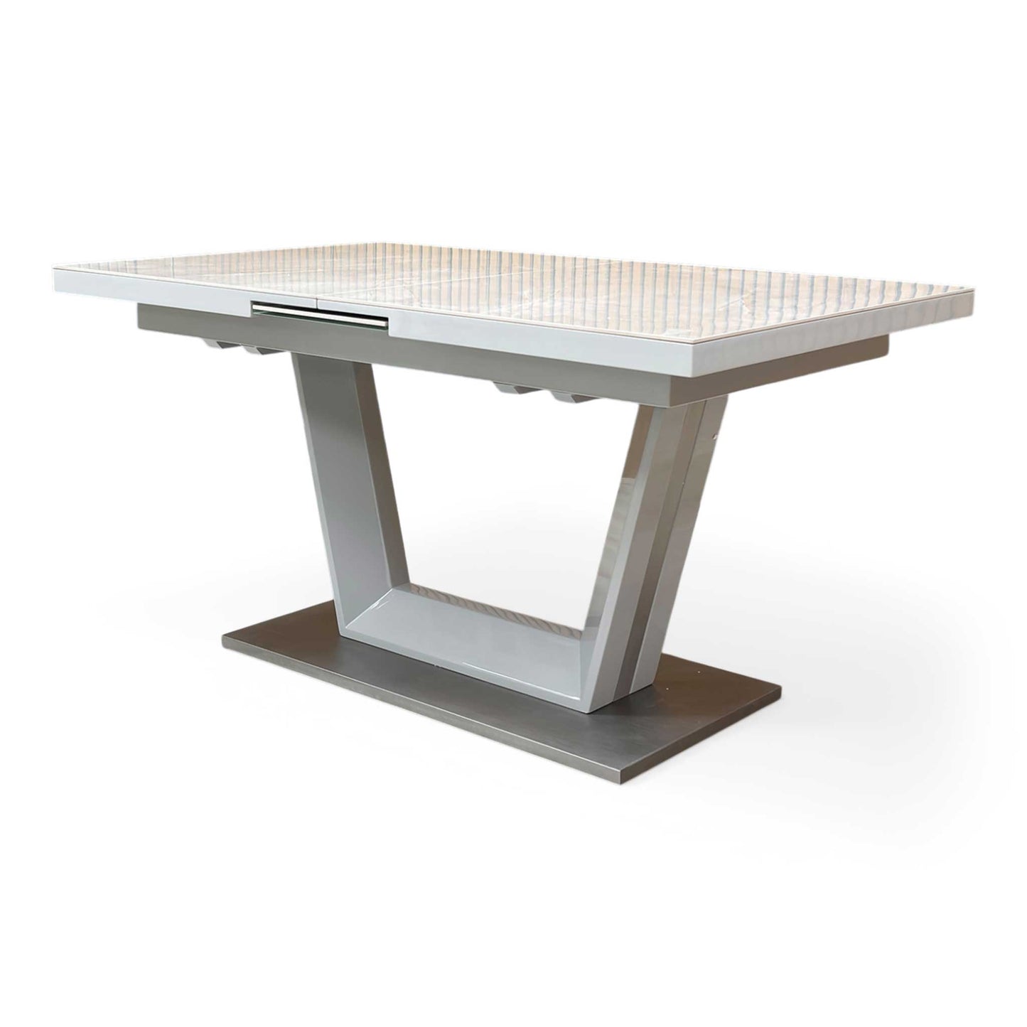 ‘Grigio’ High Gloss Marble Effect Ceramic Top Small 140cm Pop Up Extending Dining Table