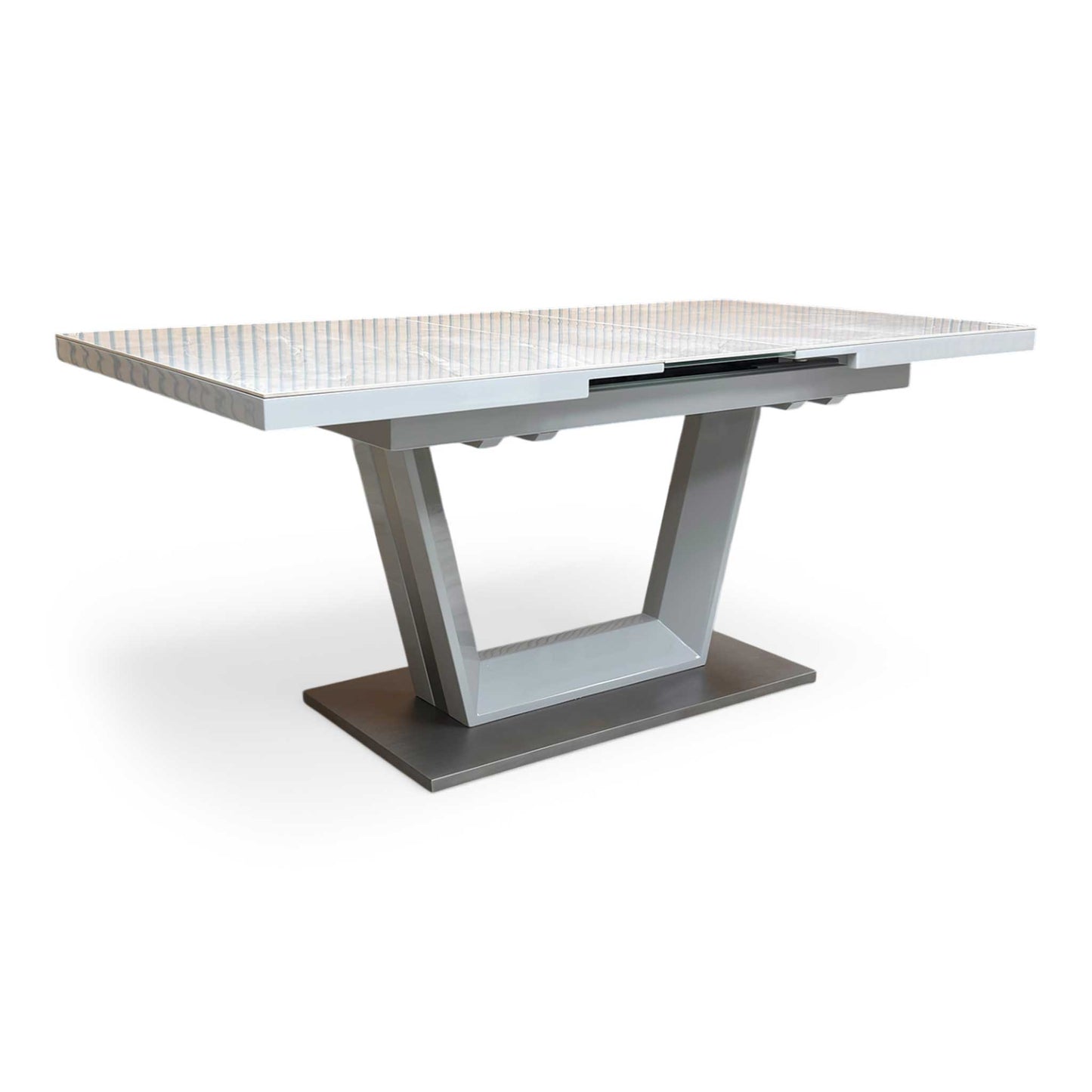 ‘Grigio’ High Gloss Marble Effect Ceramic Top Small 140cm Pop Up Extending Dining Table