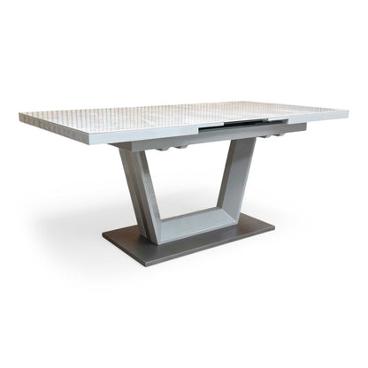 ‘Grigio’ High Gloss Marble Effect Ceramic Top Small 140cm Pop Up Extending Dining Table