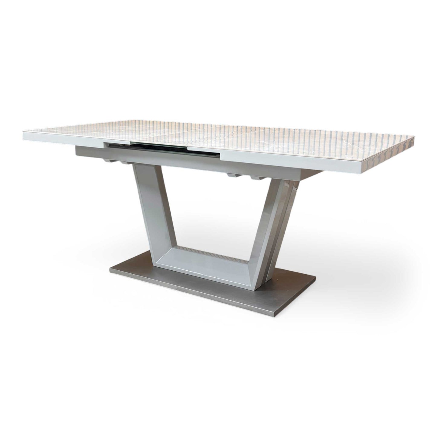 ‘Grigio’ High Gloss Marble Effect Ceramic Top Small 140cm Pop Up Extending Dining Table