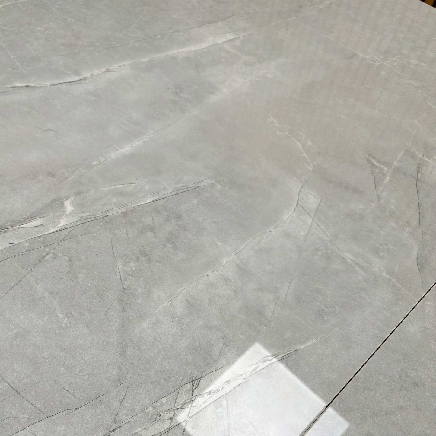 ‘Grigio’ High Gloss Marble Effect Ceramic Top Small 140cm Pop Up Extending Dining Table