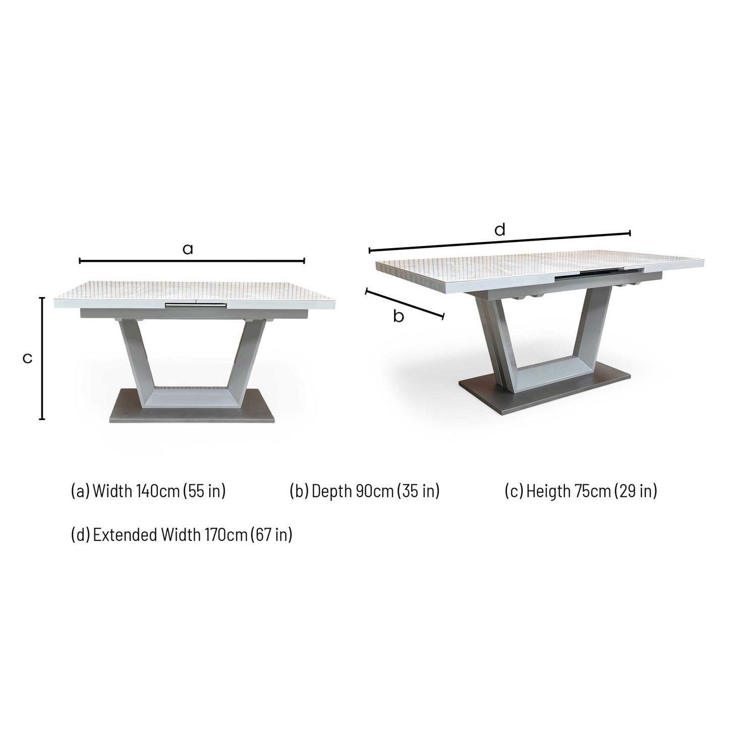 ‘Grigio’ High Gloss Marble Effect Ceramic Top Small 140cm Pop Up Extending Dining Table