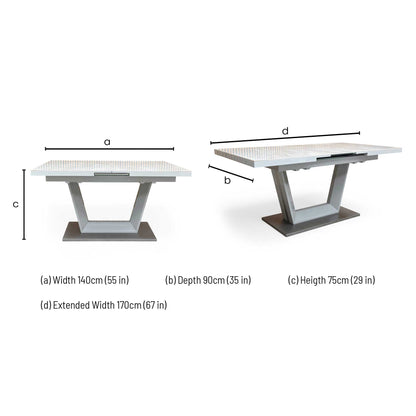 ‘Grigio’ High Gloss Marble Effect Ceramic Top Small 140cm Pop Up Extending Dining Table