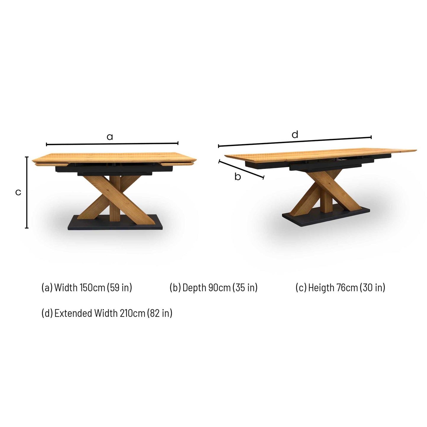 'Aydin' Solid Oak 150cm Extending Dining Table