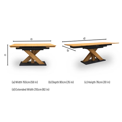 'Aydin' Solid Oak 150cm Extending Dining Table