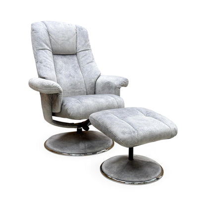 'Troyes' Elephant Grey Velvet Fabric High-Back 360 Swivel Chair and Footstool