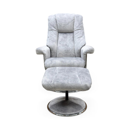 'Troyes' Elephant Grey Velvet Fabric High-Back 360 Swivel Chair and Footstool