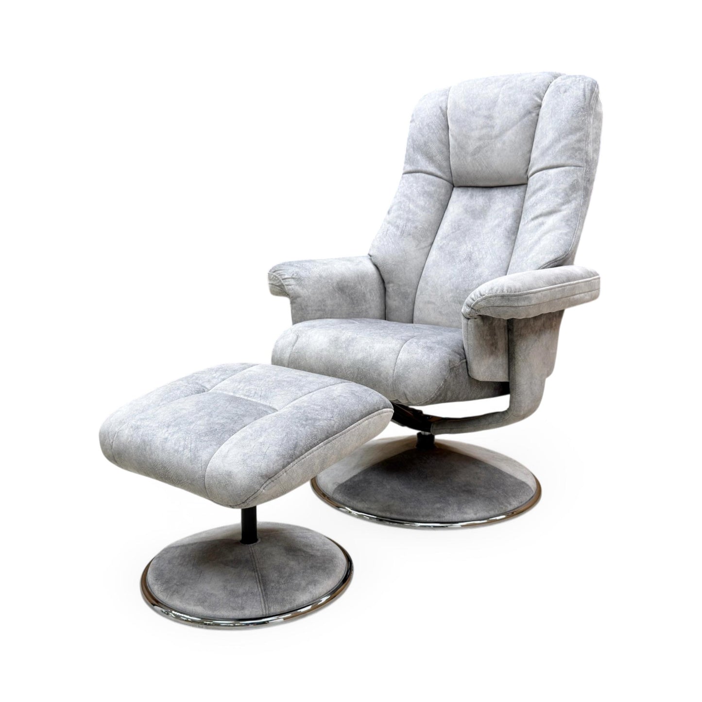 'Troyes' Elephant Grey Velvet Fabric High-Back 360 Swivel Chair and Footstool