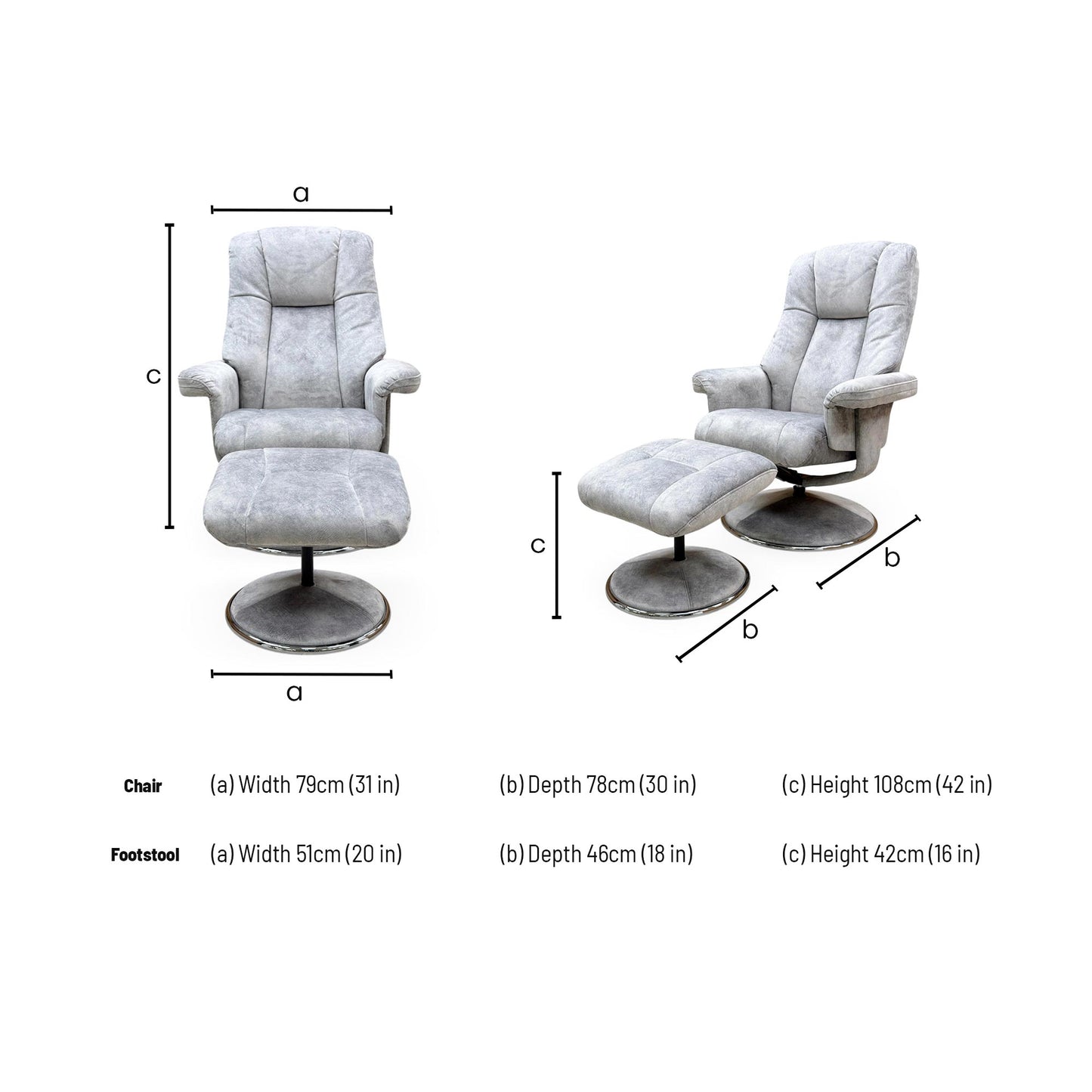 'Troyes' Elephant Grey Velvet Fabric High-Back 360 Swivel Chair and Footstool