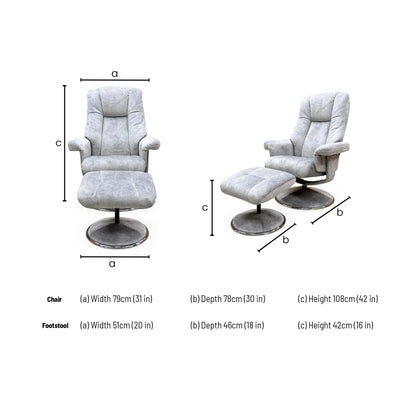 'Troyes' Elephant Grey Velvet Fabric High-Back 360 Swivel Chair and Footstool