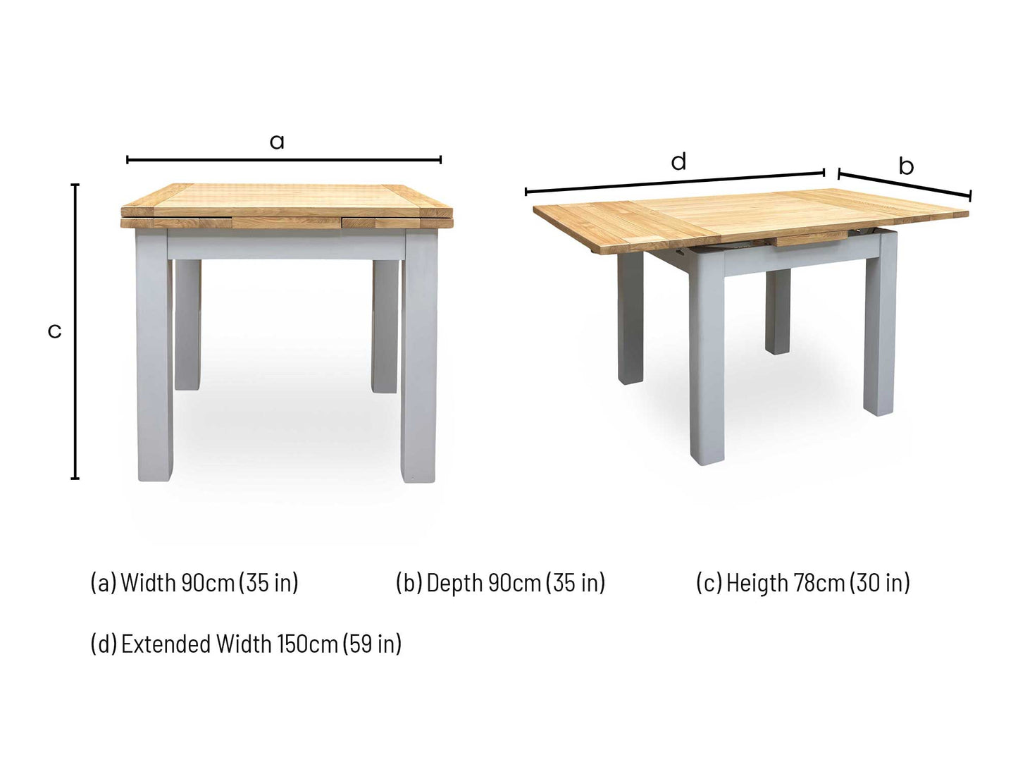 ‘Lewis’ Solid Oak Small Extending Dining Table with 4 Light Grey Faux Leather Chairs Set