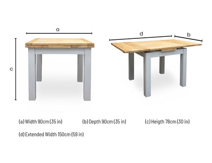 ‘Lewis’ Solid Oak Small Extending Dining Table with 4 Light Grey Faux Leather Chairs Set