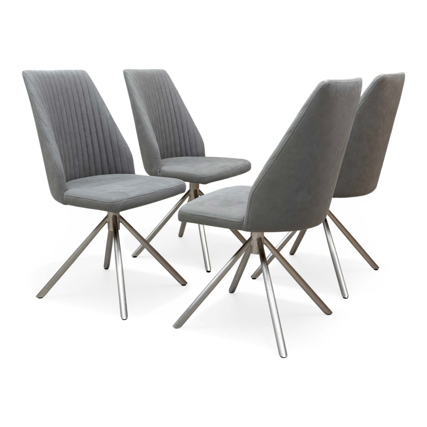 ‘Grigio’ Ceramic Top Swivel Extending Dining Table with 4 Grey Fabric Swivel Dining Chairs Set