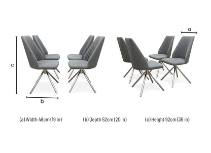 'Grigio' Grey Fabric Swivel Dining Chairs - Set of 4