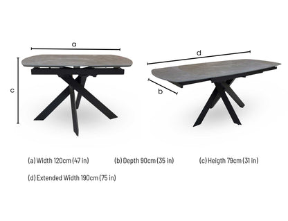 'Warrior' Grey Sintered Stone Swivel Extending Dining Table