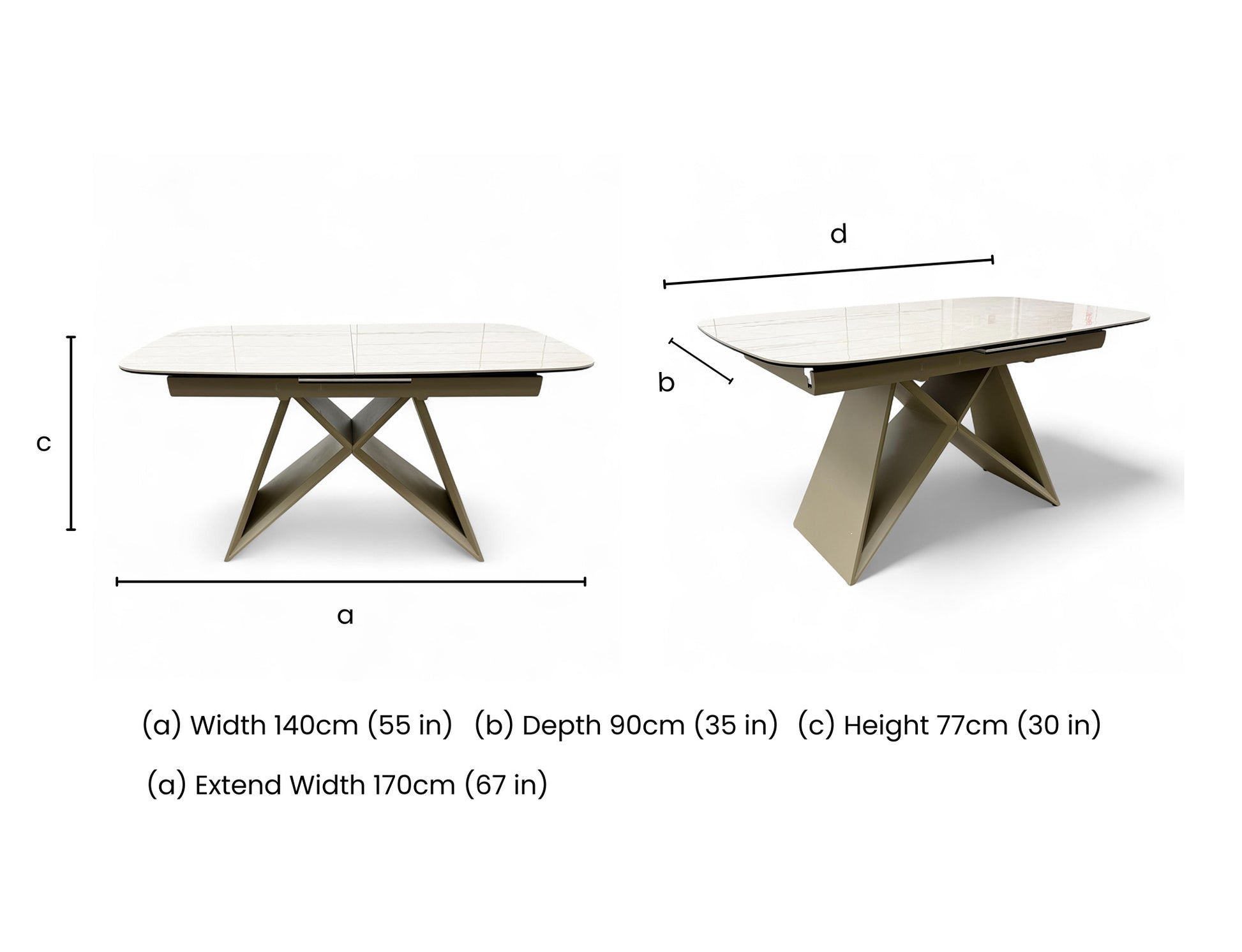 Dimensions for the 'Mirage' Ceramic Top Small 140cm Pop Up Extending Dining Table.