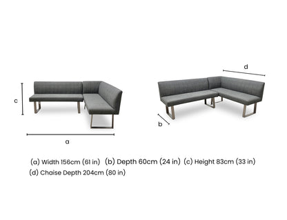 'Grigio' Grey Fabric Upholstery Right-Hand Facing Corner Dining Bench
