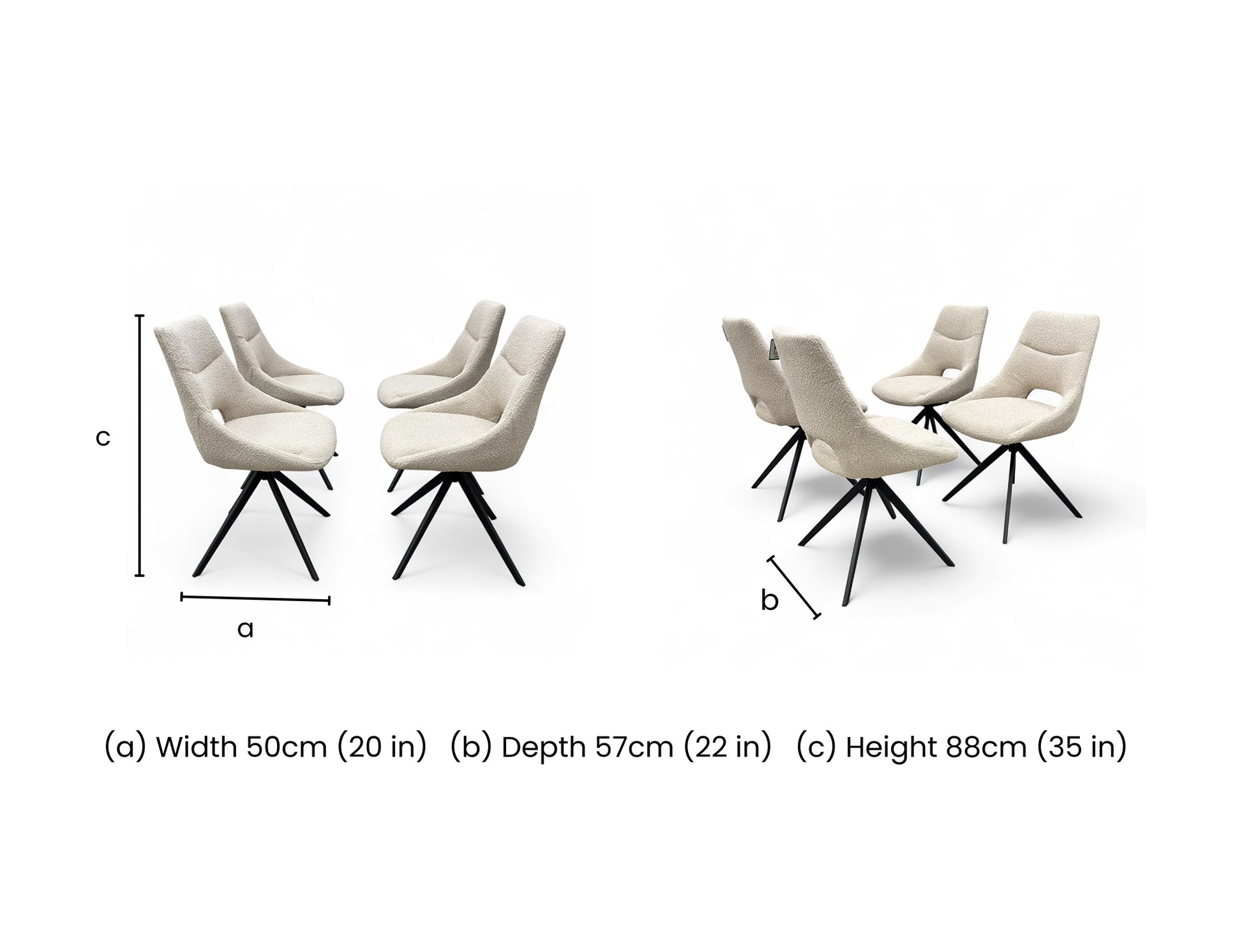 Dimensions for the 'Barefoot' Cream Boucle Swivel Dining Chair (Set of 4)