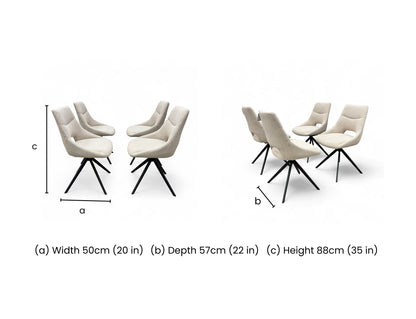 Dimensions for the 'Barefoot' Cream Boucle Swivel Dining Chair (Set of 4)