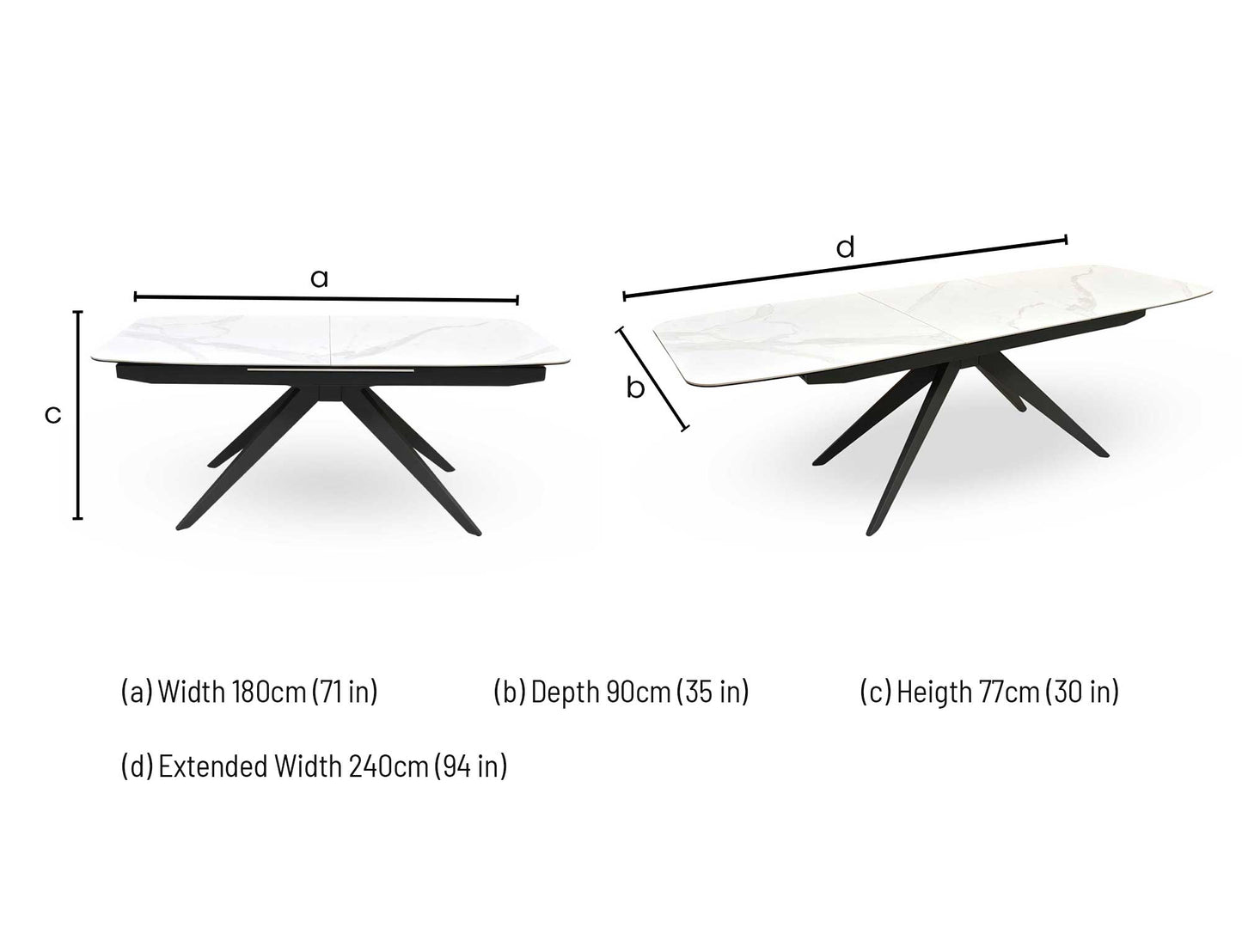 'Carrera' 180cm Pop Up Extending White Ceramic Dining Table Furniture Village