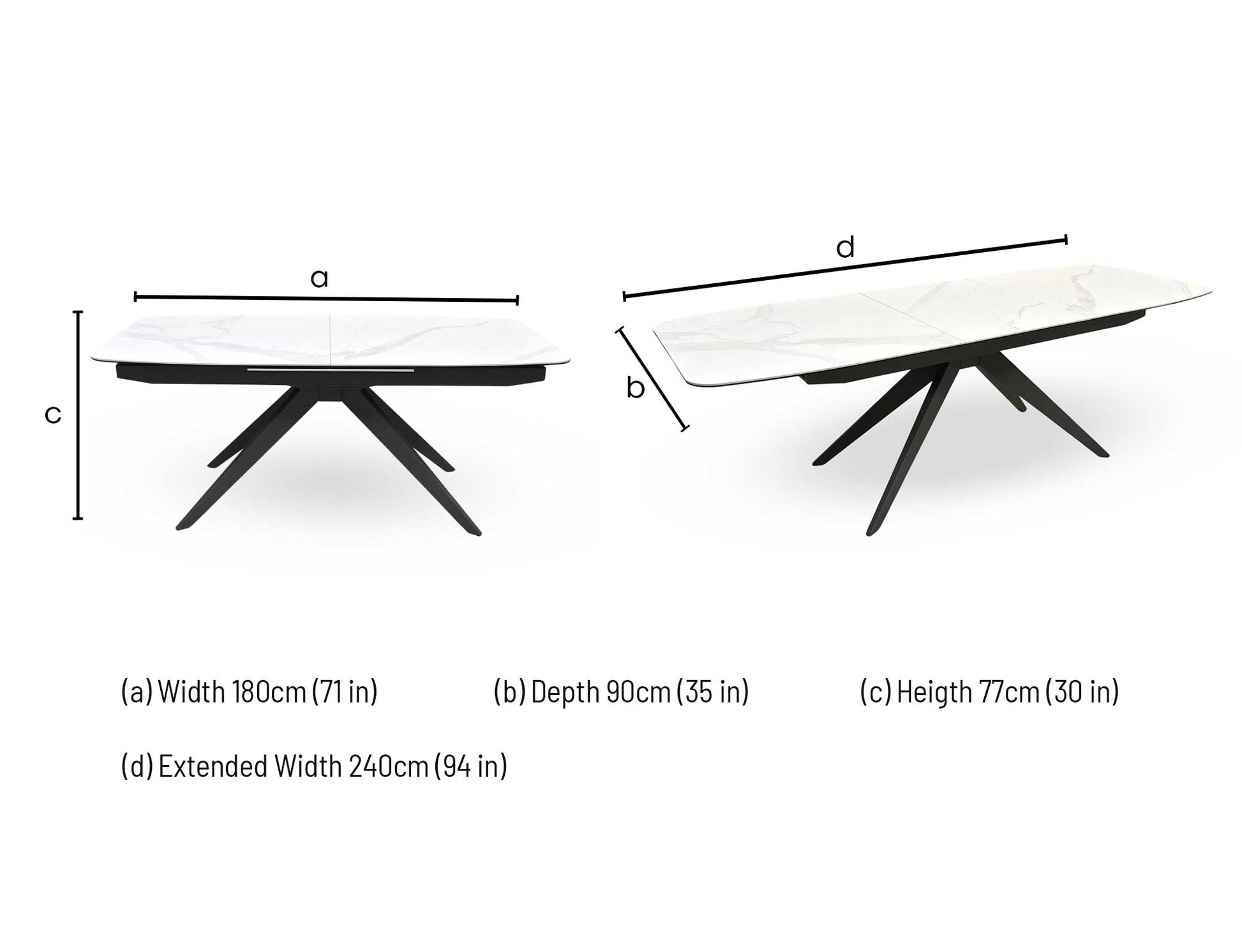 'Carrera' 180cm Pop Up Extending White Ceramic Dining Table Furniture Village