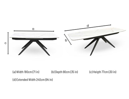 'Carrera' 180cm Pop Up Extending White Ceramic Dining Table Furniture Village