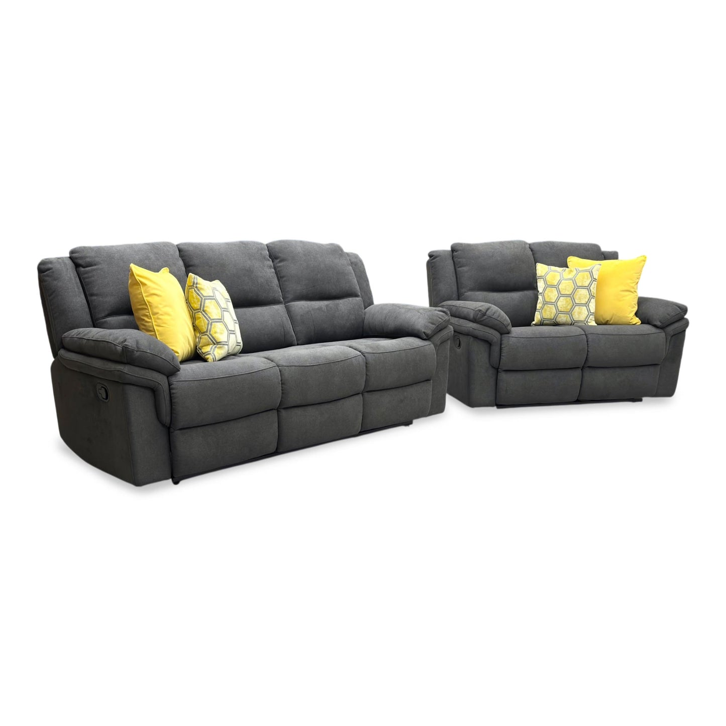 'Albion' Grey Chenille 3 + 2 Seater High Back Manual Recliner Sofa Set