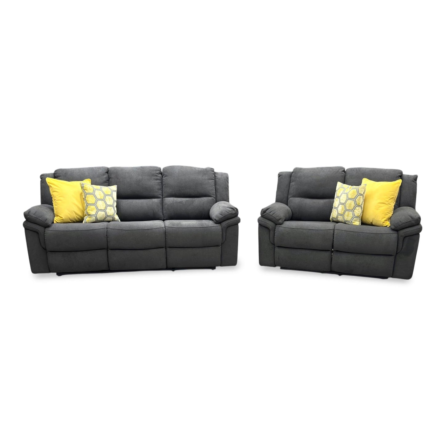 'Albion' Grey Chenille 3 + 2 Seater High Back Manual Recliner Sofa Set