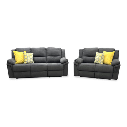 'Albion' Grey Chenille 3 + 2 Seater High Back Manual Recliner Sofa Set