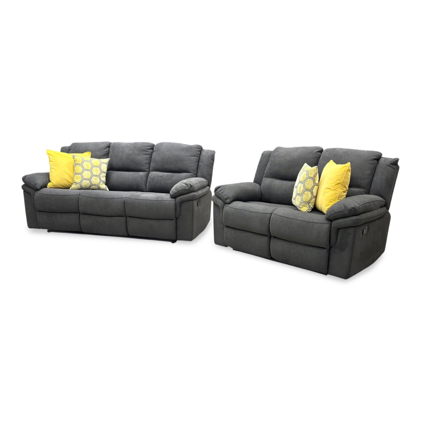 'Albion' Grey Chenille 3 + 2 Seater High Back Manual Recliner Sofa Set