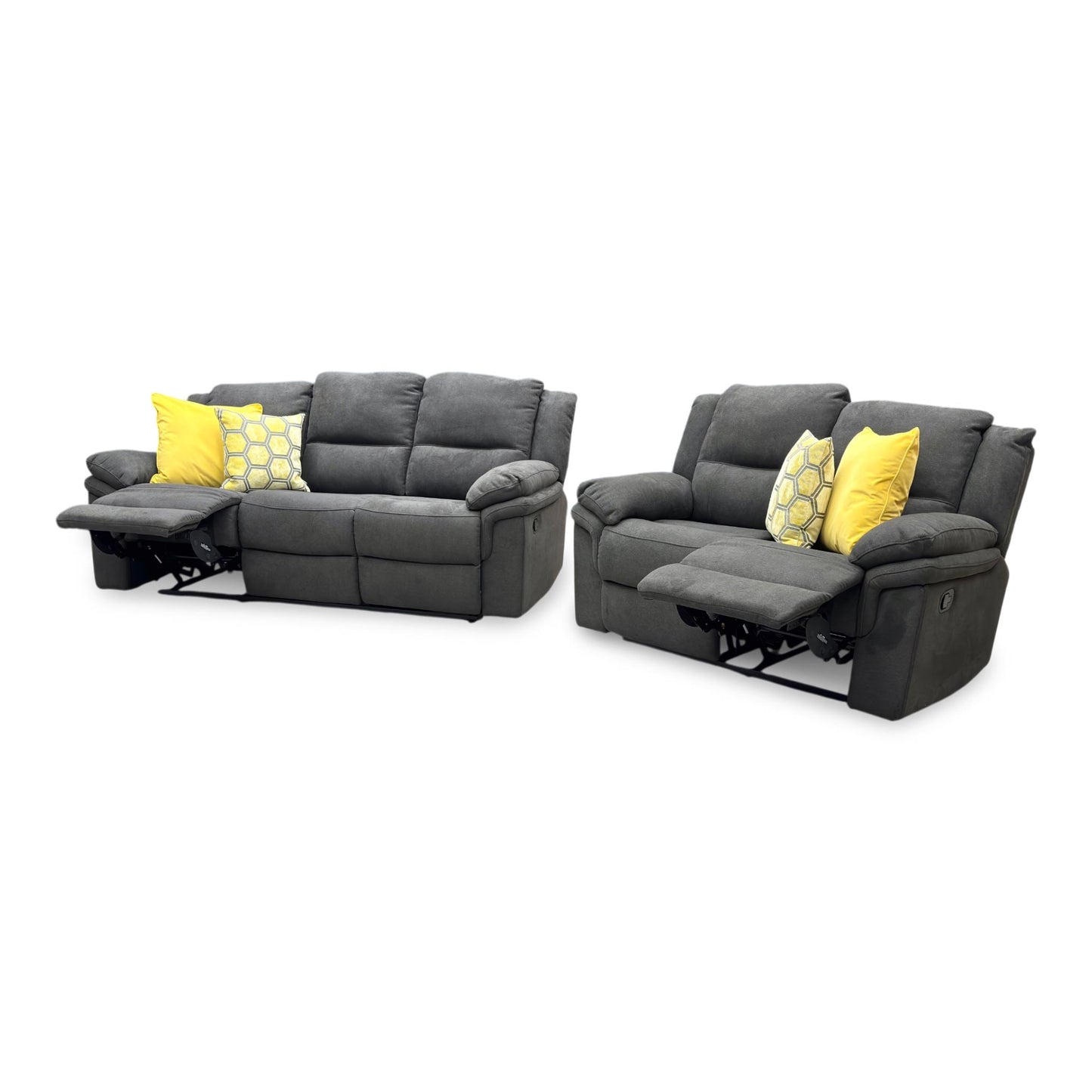 'Albion' Grey Chenille 3 + 2 Seater High Back Manual Recliner Sofa Set