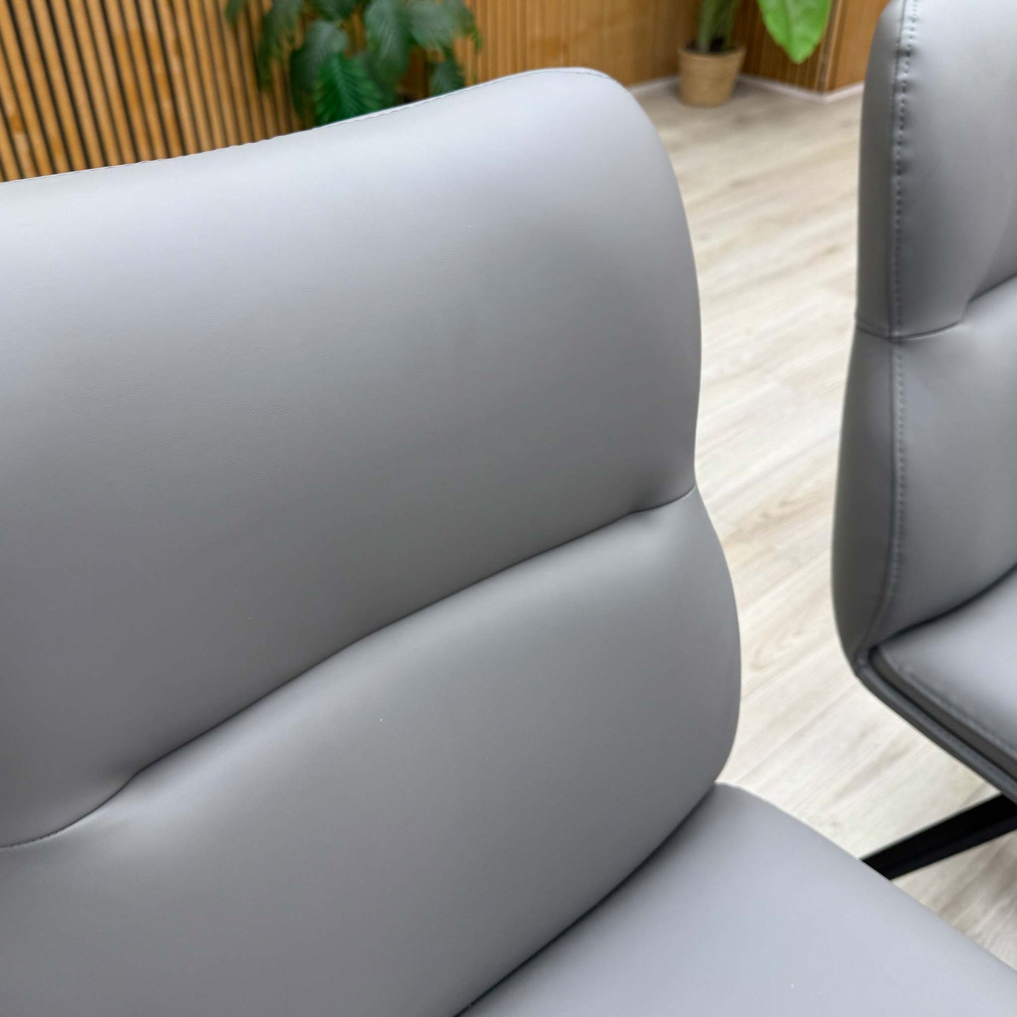 'Quattro' Ash Grey Ceramic Extending Dining Table with 6 Stone Grey Faux Leather Swivel Chairs Set