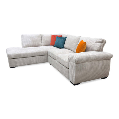'Amalfi' Cream Jumbo Cord Fabric Standard Back Left Hand 3 Seater Chaise Sofa