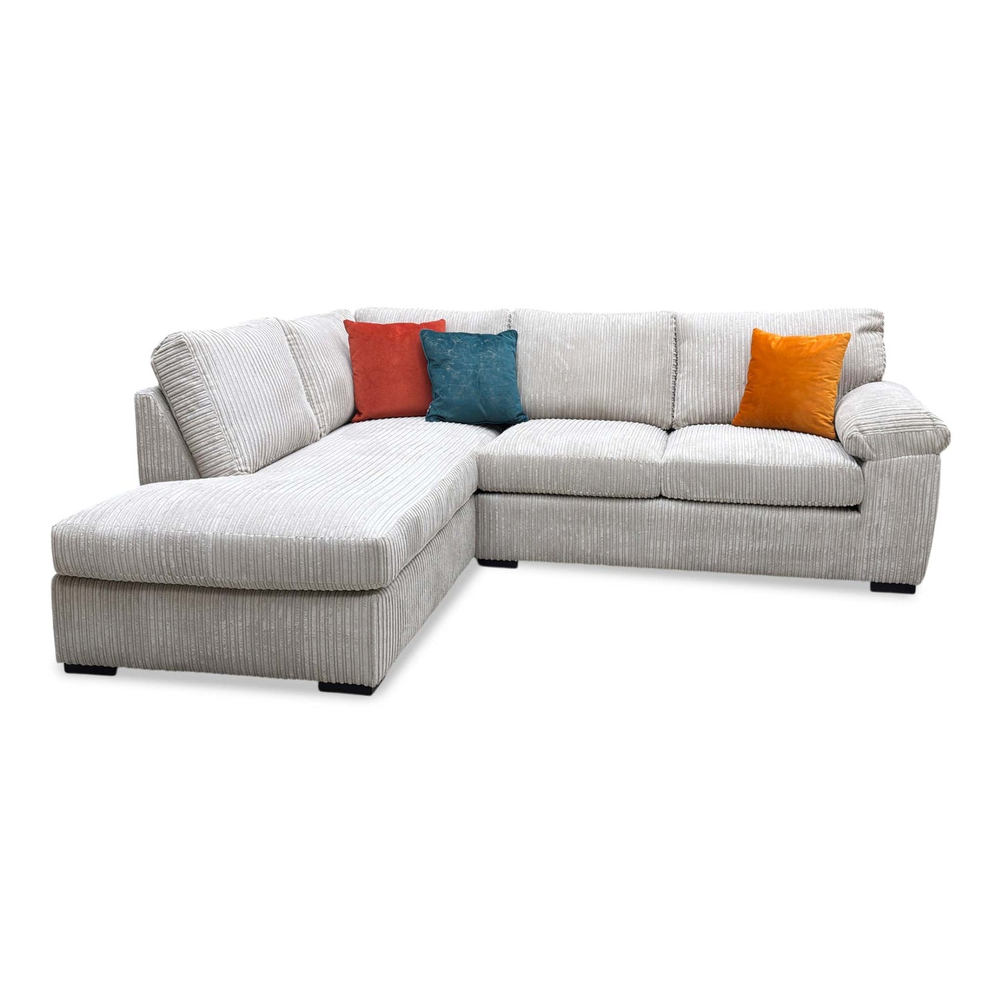'Amalfi' Cream Jumbo Cord Fabric Standard Back Left Hand 3 Seater Chaise Sofa