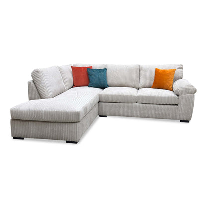 'Amalfi' Cream Jumbo Cord Fabric Standard Back Left Hand 3 Seater Chaise Sofa