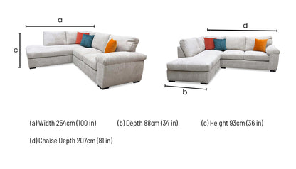'Amalfi' Cream Jumbo Cord Fabric Standard Back Left Hand 3 Seater Chaise Sofa