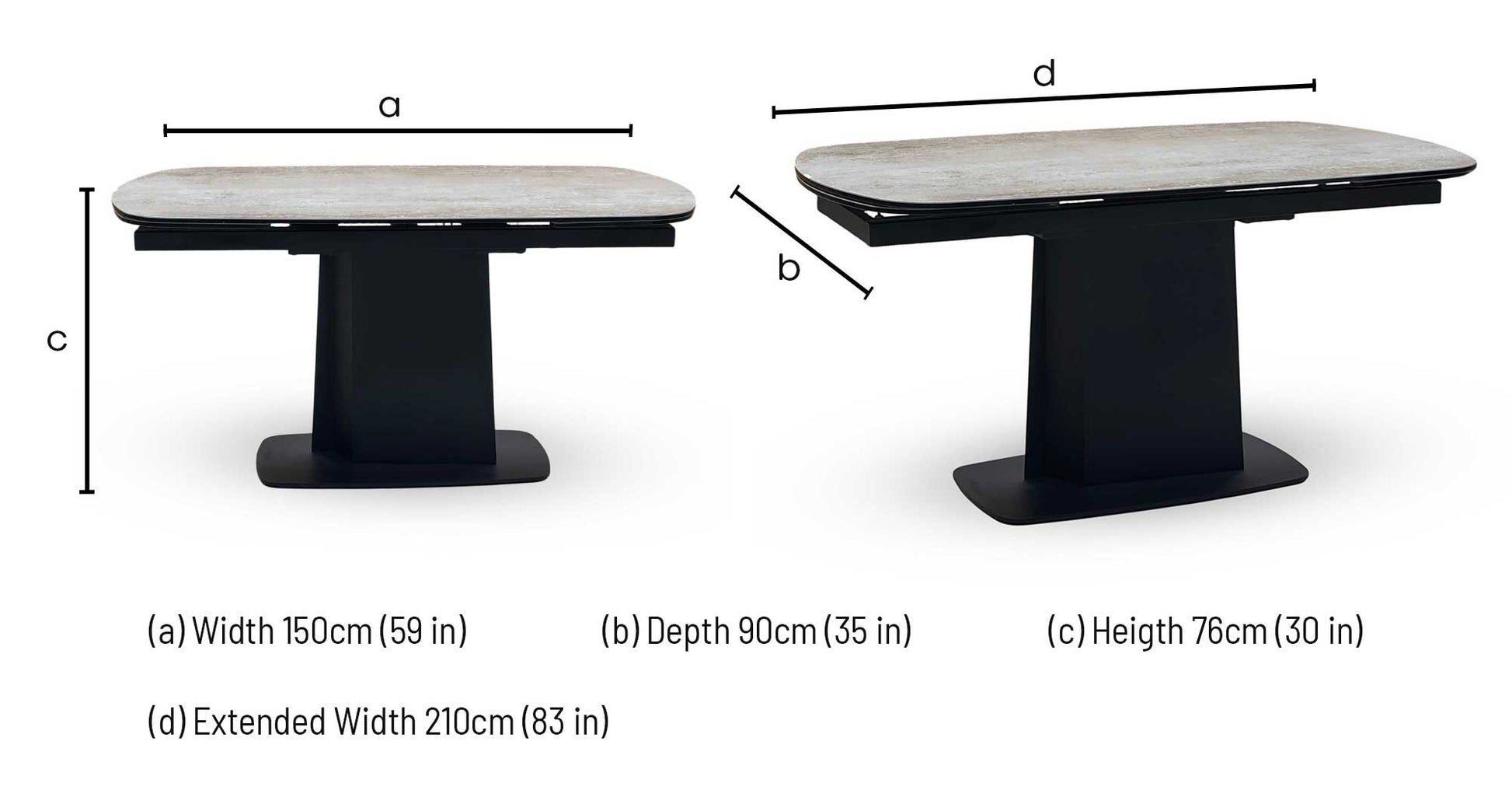 ‘Catalina’ Grey Ceramic Top Small Extending Dining Table – view 8
