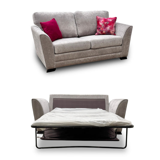 'Poppy' Silver Chenille Fabric Large 2 Seater Sofa Bed