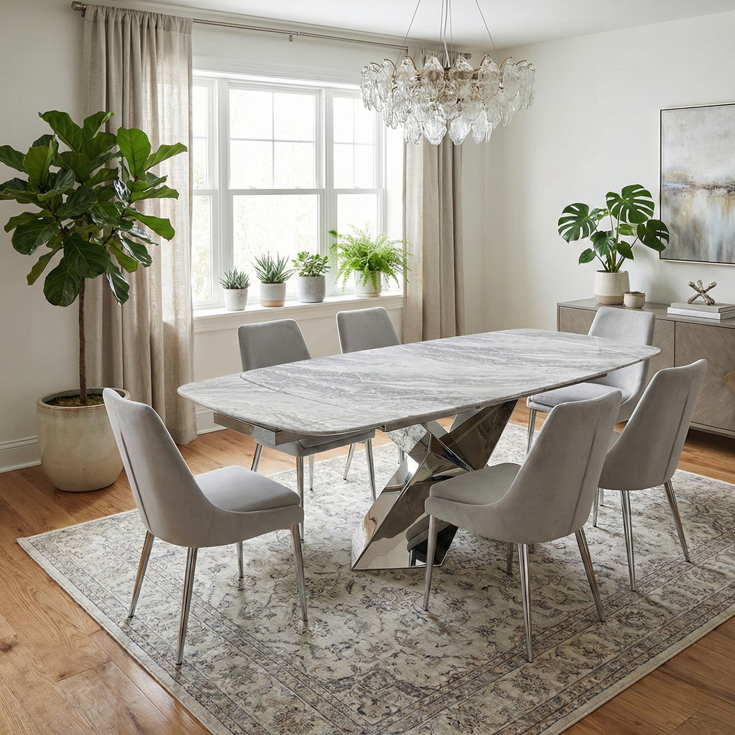 'Gabana' Real Marble Large 180cm Extending Dining Table