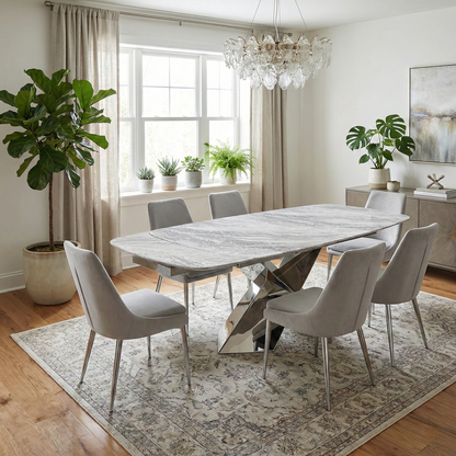 'Gabana' Real Marble Large 180cm Extending Dining Table