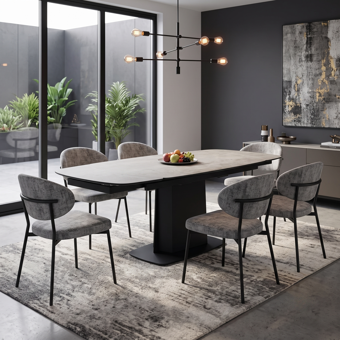‘Catalina’ Grey Ceramic Top Small Extending Dining Table – view 2