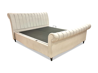 'Thiago' Smooth Stone Velvet Side Lift Bed Frame with Ottoman Storage - Super King