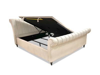'Thiago' Smooth Stone Velvet Side Lift Bed Frame with Ottoman Storage - Super King