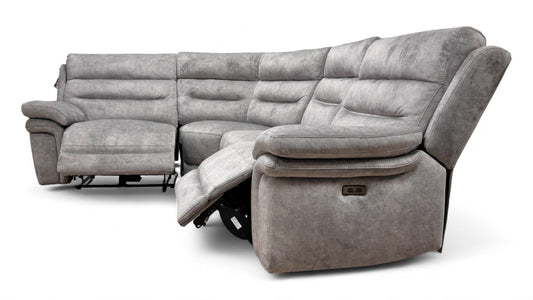 'Berlin' Light Grey Dapple Velvet Power Recliner Modular Corner Sofa