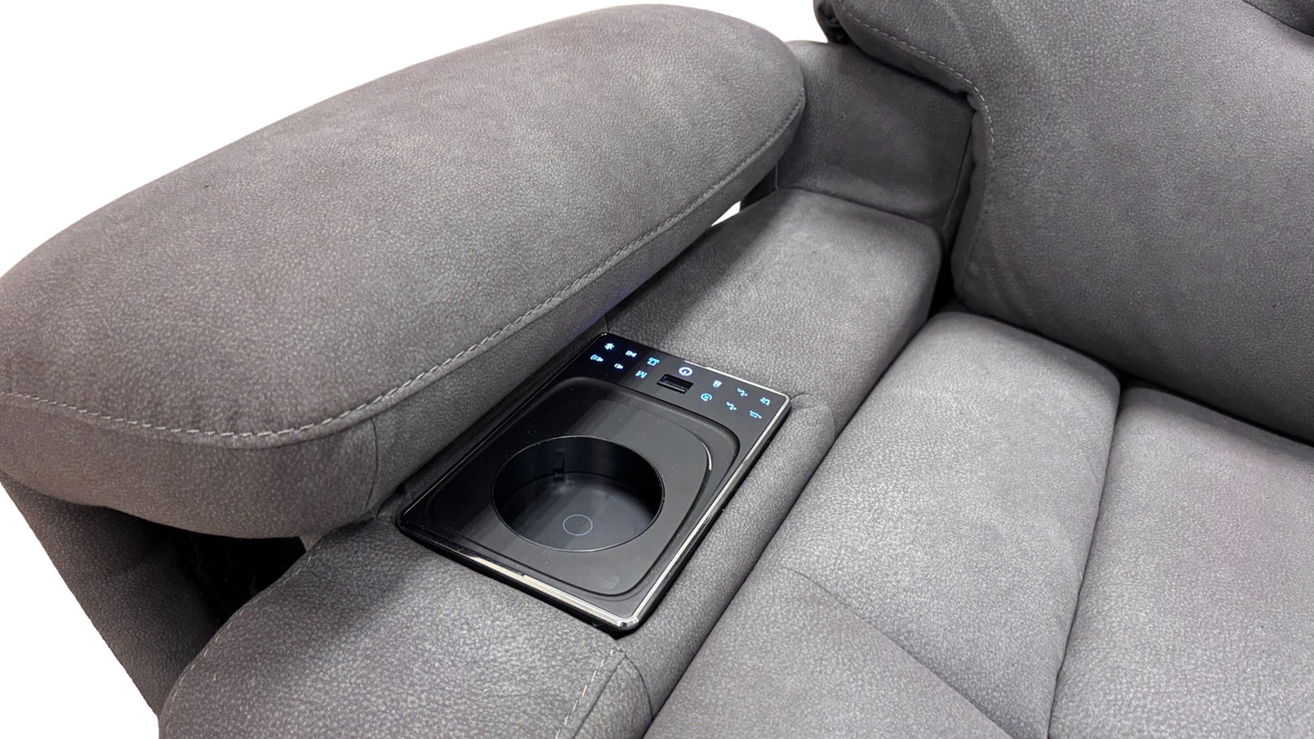 ‘Cinemax' Nappa Grey Media Fabric Power Recliner Chair with Power Headrest