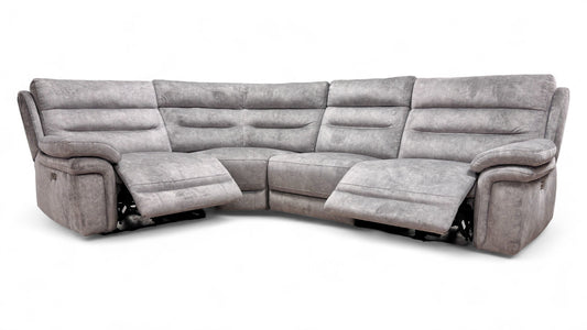 ‘Berlin’ Power Recliner Light Grey Dapple Velvet Modular Fabric Corner Sofa