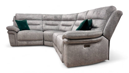 ‘Berlin’ Power Recliner Light Grey Dapple Velvet Modular Fabric Corner Sofa