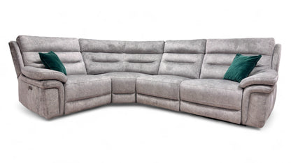 ‘Berlin’ Power Recliner Light Grey Dapple Velvet Modular Fabric Corner Sofa